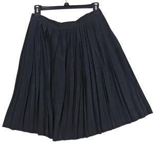 VTG Russell Kemp Pleated Skirt Women 12 Black Midi Acetate USA Minimalist Retro